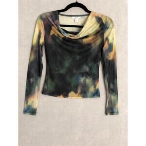 Bar III Long Sleeve Top Women's Petite XS Mesh  in Dani Dye NEW